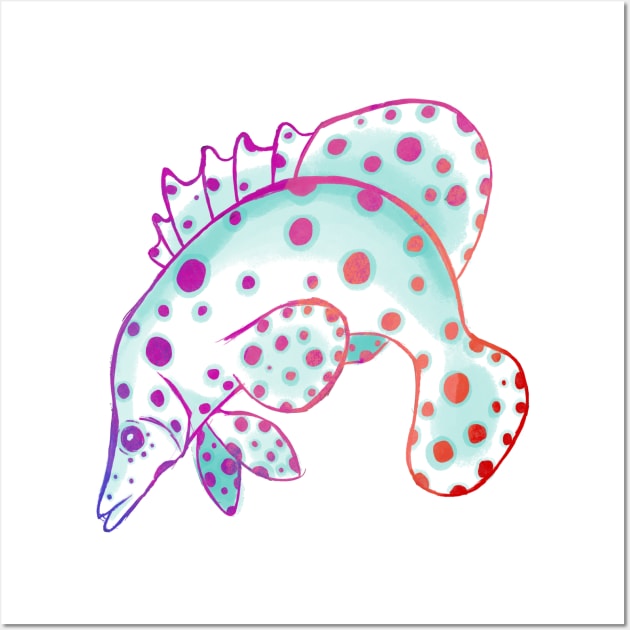 Psychedelic Panther Grouper Fish (Digital) Wall Art by narwhalwall